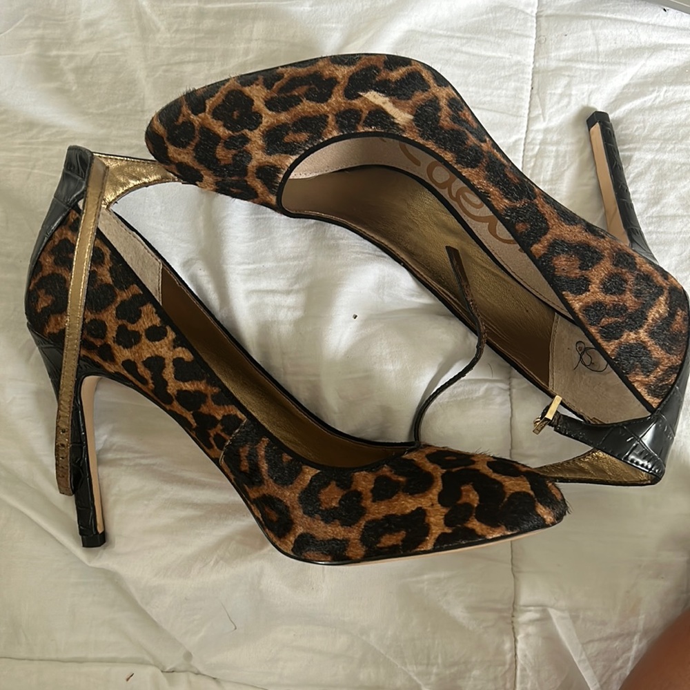 Faux fur cheetah heels